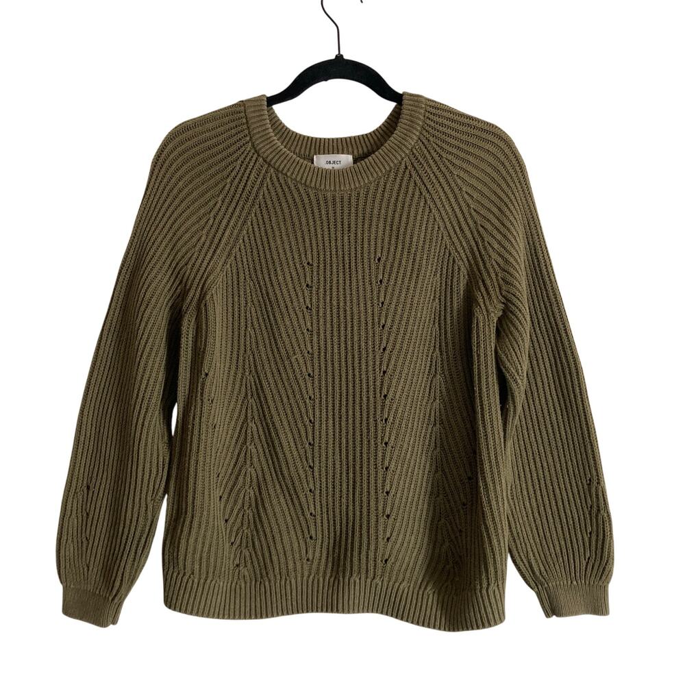 Object Cozy Fall Cottage Green Knit Crew Neck Long Sleeve Pullover Sweater XL